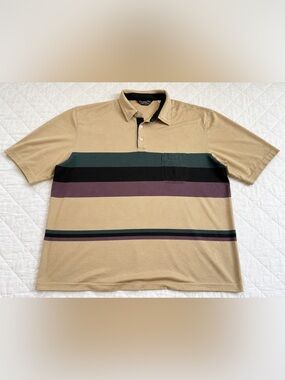 Vintage Christian Dior Monsieur Striped Polo Shirt 2XLT Tall Beige